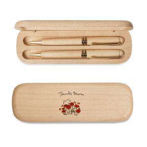 SET HỘP VÀ 2 BÚT GỖ MAPLE | HOA HỒNG